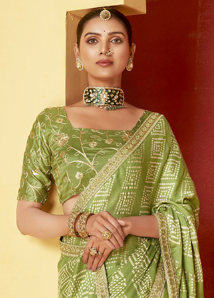 Green Chiffon Silk Saree With Blouse Piece