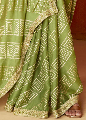 Green Chiffon Silk Saree With Blouse Piece