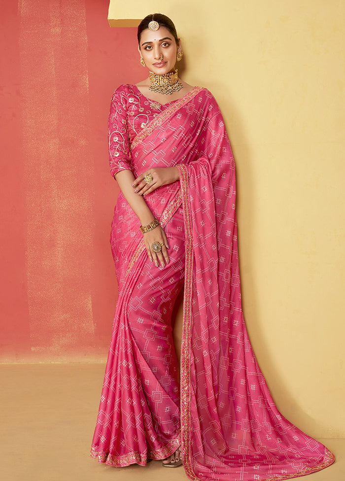 Pink Chiffon Silk Saree With Blouse Piece