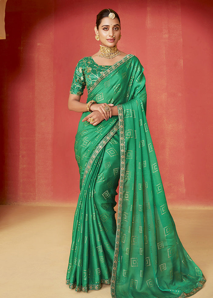 Green Chiffon Silk Saree With Blouse Piece