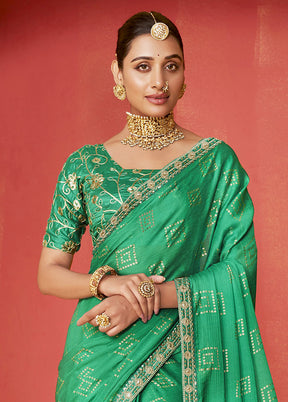 Green Chiffon Silk Saree With Blouse Piece