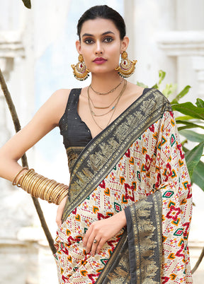 Off White Tussar Silk Saree With Blouse Piece