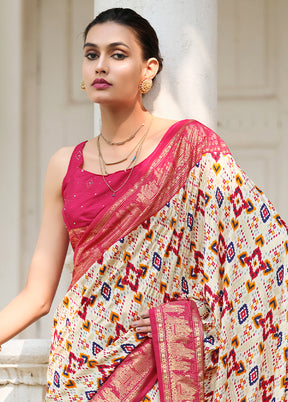 Off White Tussar Silk Saree With Blouse Piece