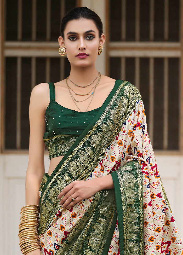 Off White Tussar Silk Saree With Blouse Piece