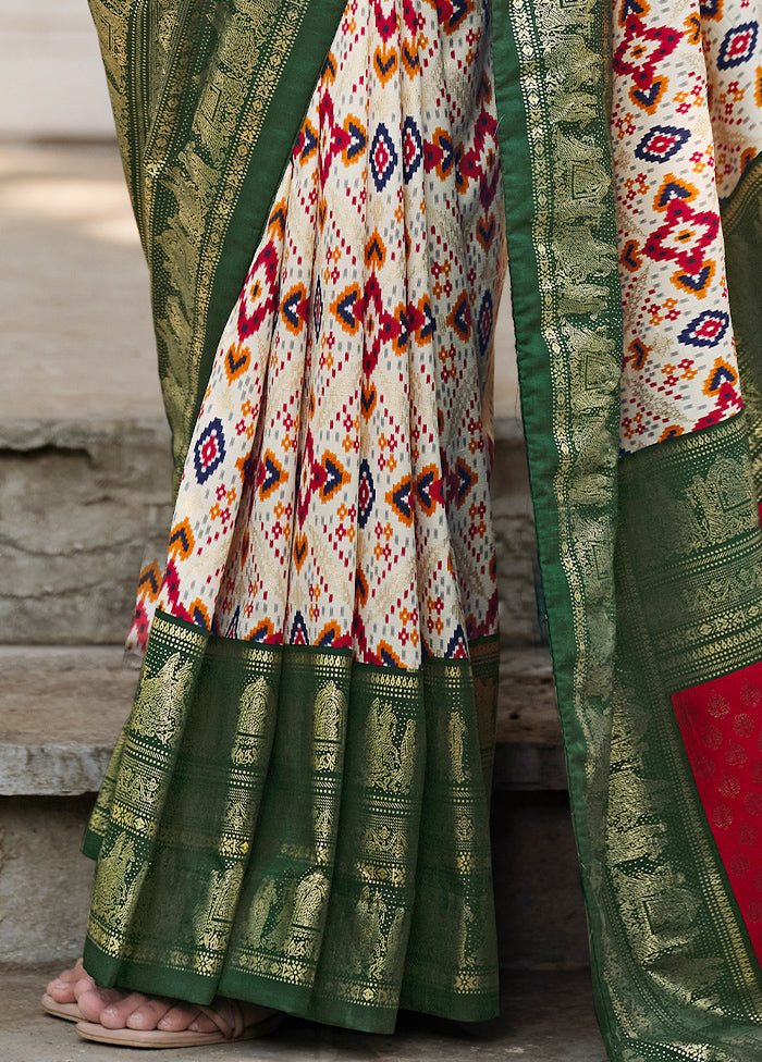 Off White Tussar Silk Saree With Blouse Piece