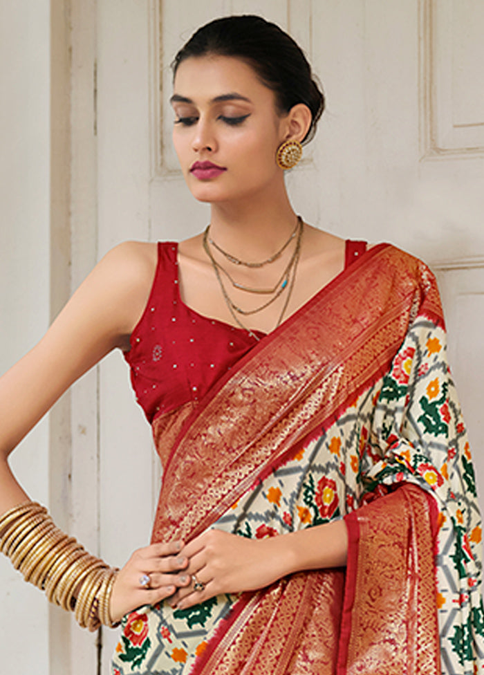 Off White Tussar Silk Saree With Blouse Piece