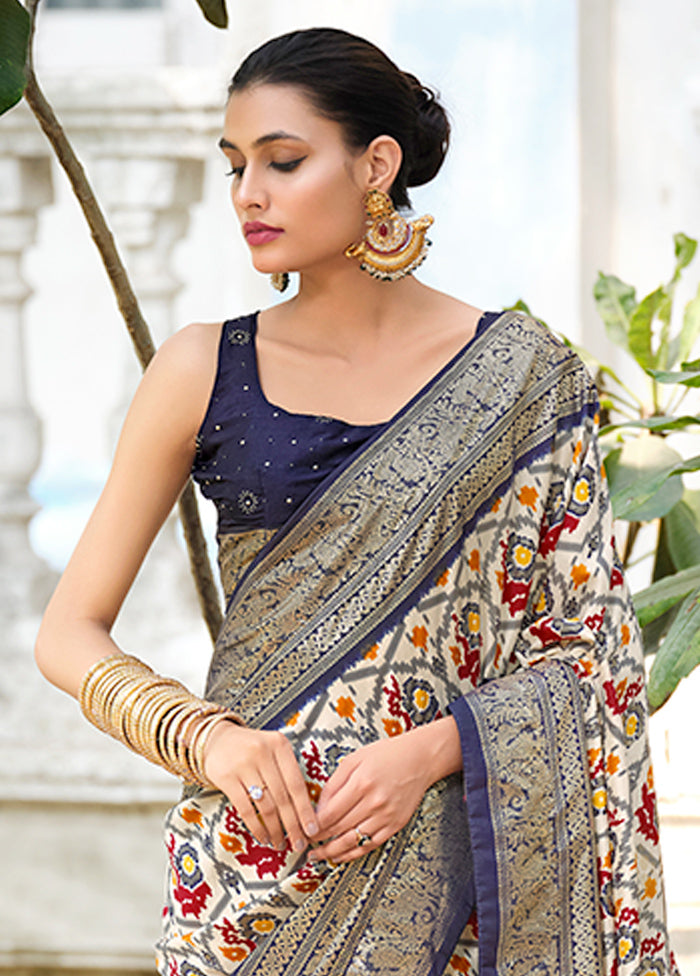 Off White Tussar Silk Saree With Blouse Piece