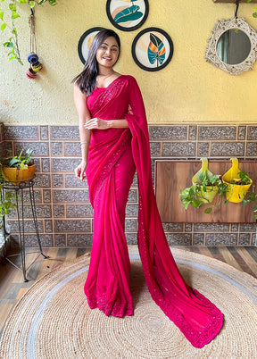 Pink Georgette Saree With Blouse Piece