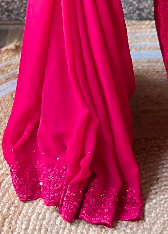 Pink Georgette Saree With Blouse Piece