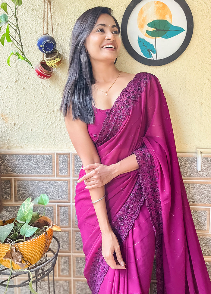 Wine Georgette Saree With Blouse Piece