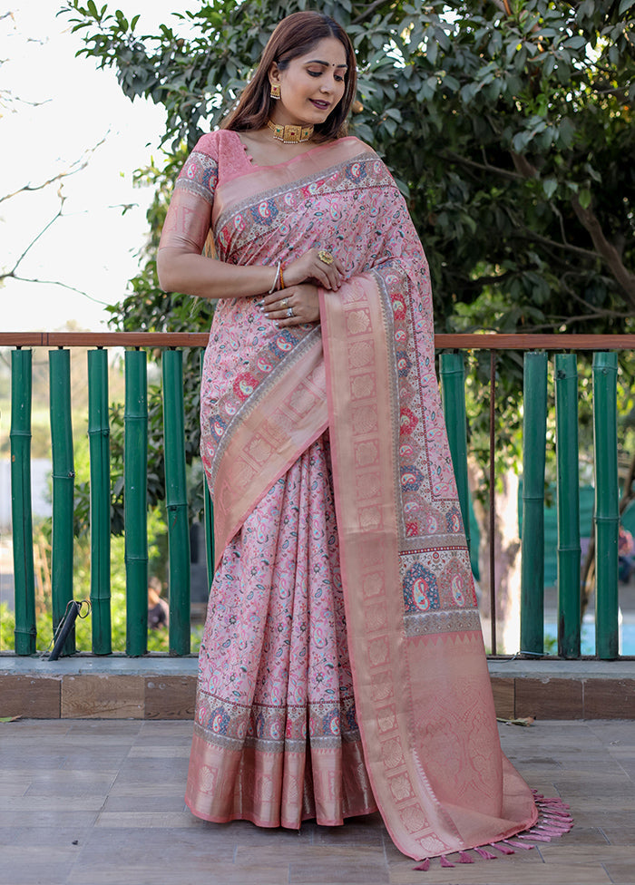 Pink Pasmina Silk Saree With Blouse Piece