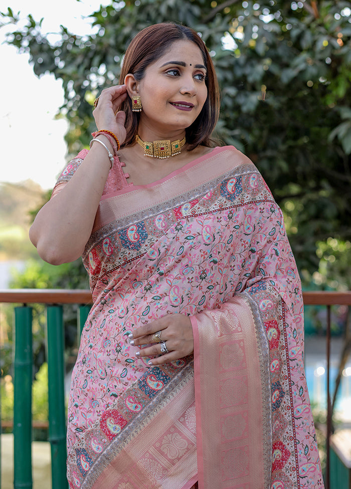 Pink Pasmina Silk Saree With Blouse Piece