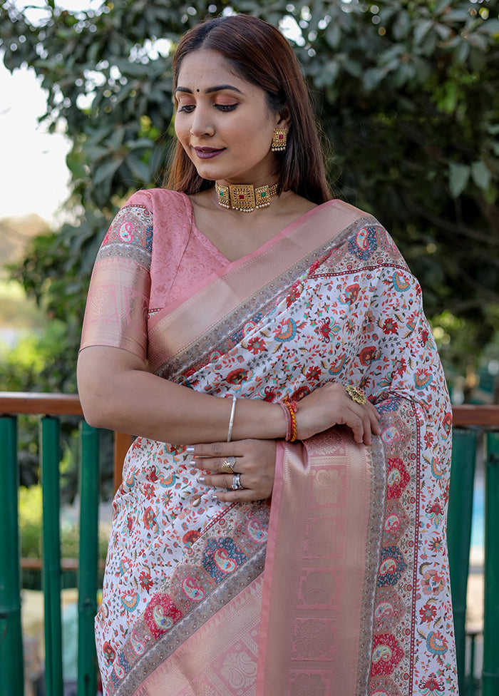 Peach Pasmina Silk Saree With Blouse Piece