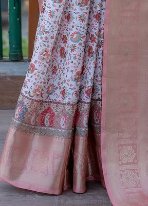 Peach Pasmina Silk Saree With Blouse Piece