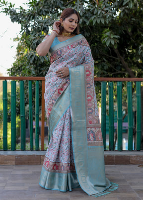 Sea Green Pasmina Silk Saree With Blouse Piece