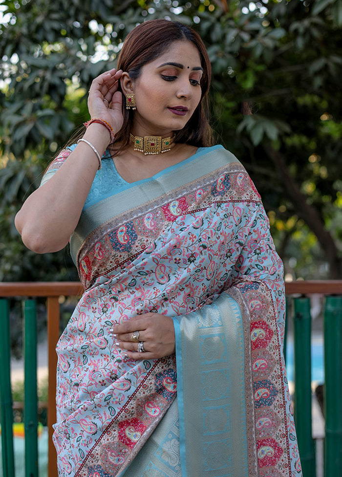 Sea Green Pasmina Silk Saree With Blouse Piece