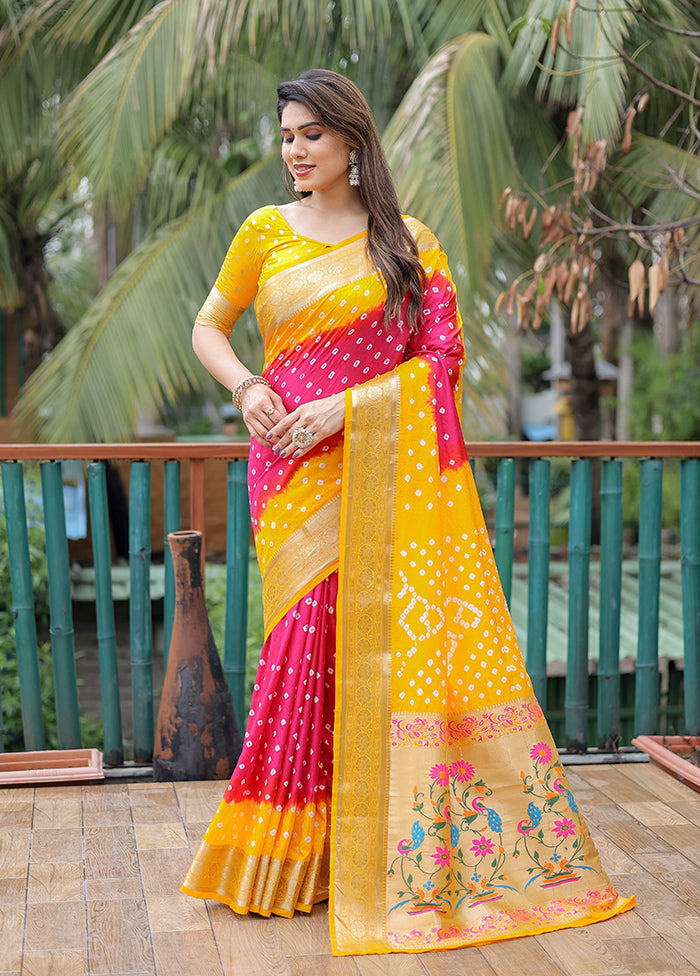 Yellow Dupion Silk Saree With Blouse Piece