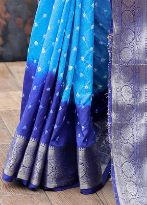 Blue Dupion Silk Saree With Blouse Piece