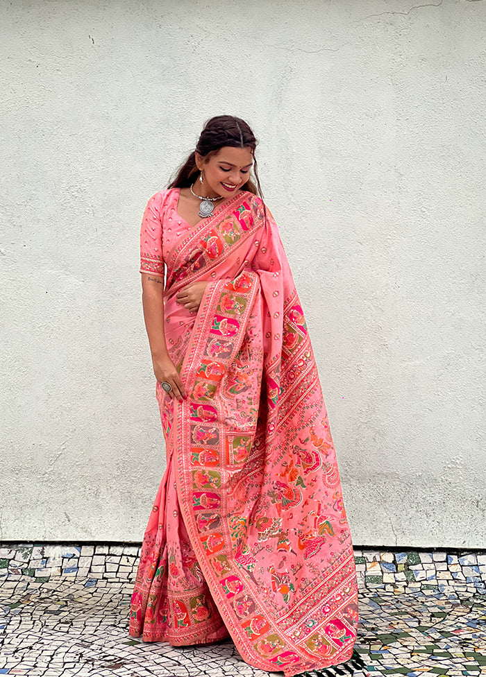 Peach Pasmina Silk Saree With Blouse Piece