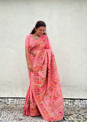 Peach Pasmina Silk Saree With Blouse Piece