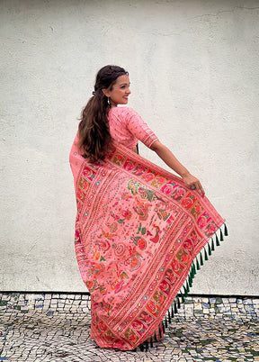 Peach Pasmina Silk Saree With Blouse Piece