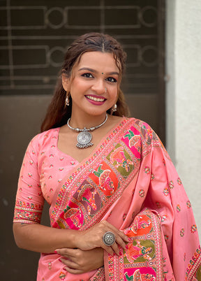 Peach Pasmina Silk Saree With Blouse Piece