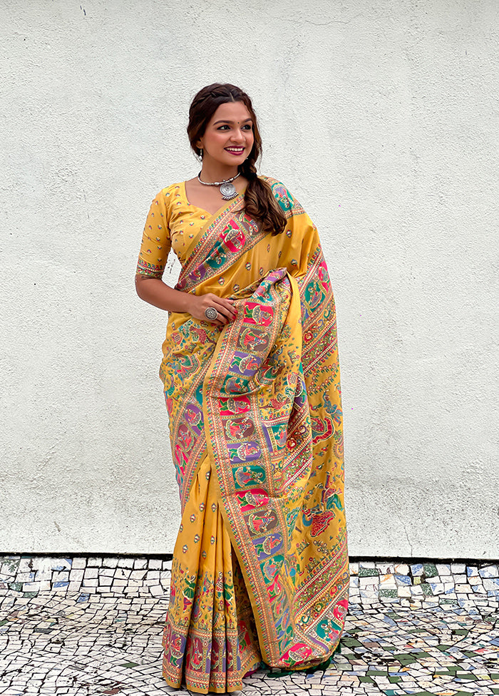 Yellow Pasmina Silk Saree With Blouse Piece