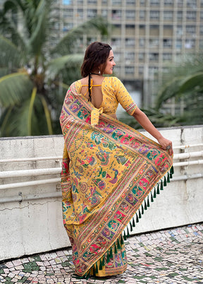 Yellow Pasmina Silk Saree With Blouse Piece