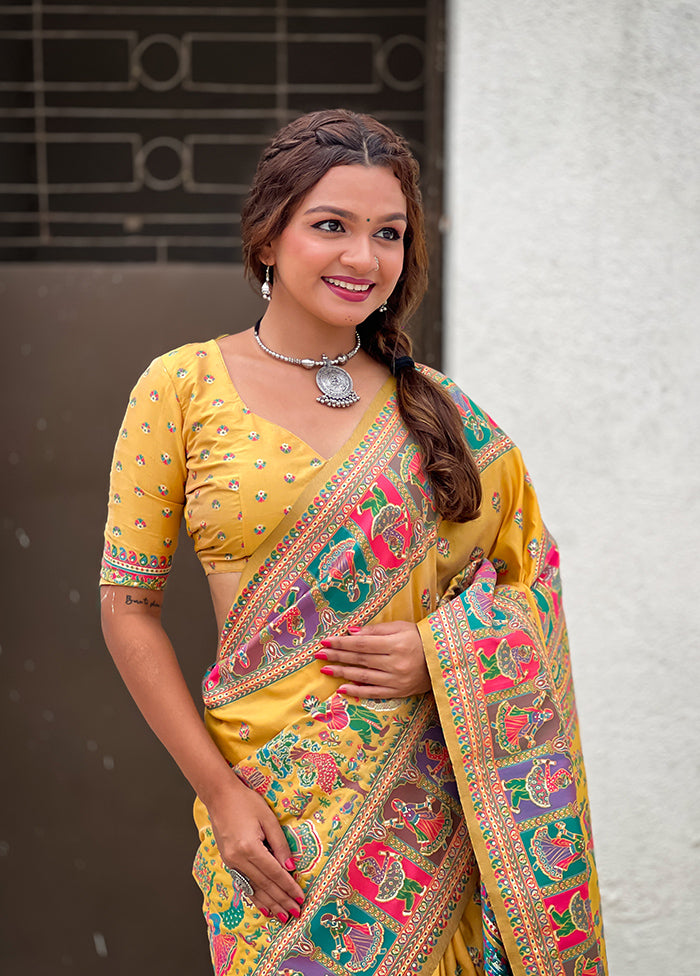 Yellow Pasmina Silk Saree With Blouse Piece