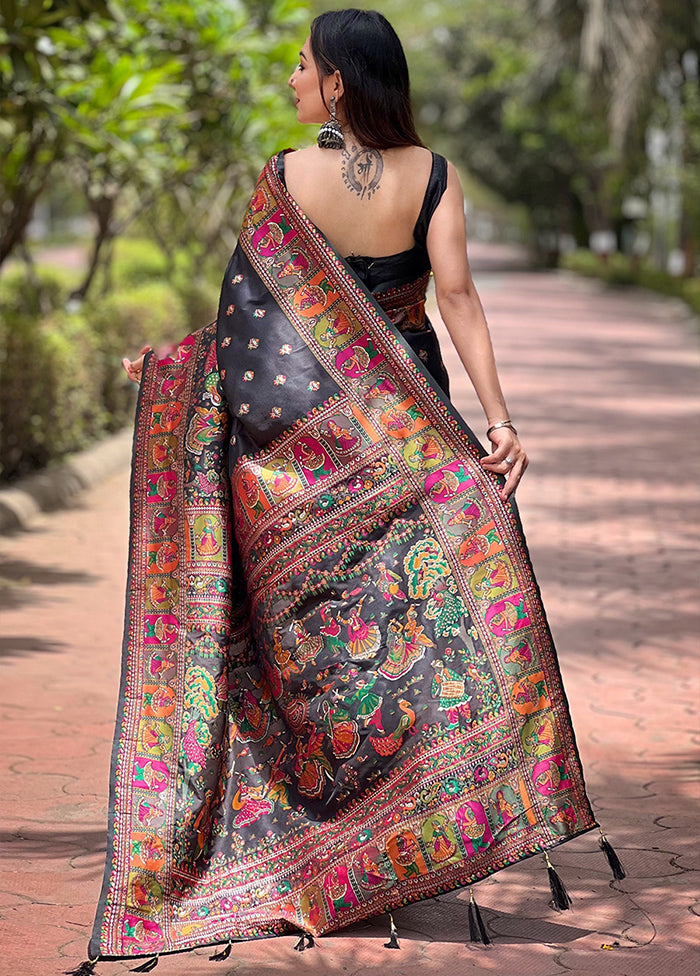 Black Pasmina Silk Saree With Blouse Piece