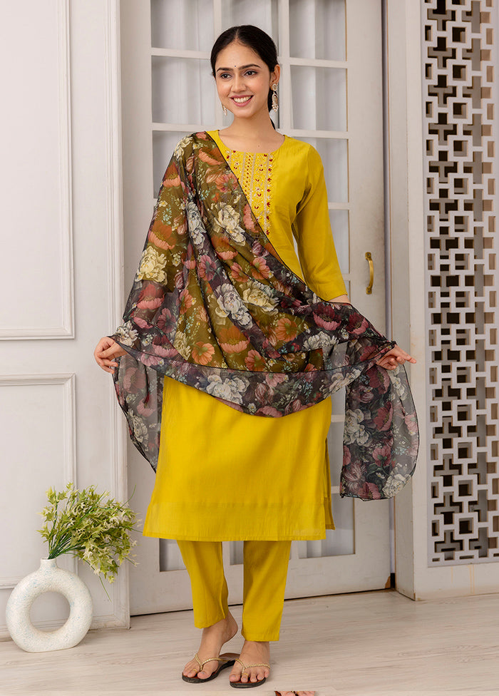 3 Pc Mustard Readymade Viscose Suit Set