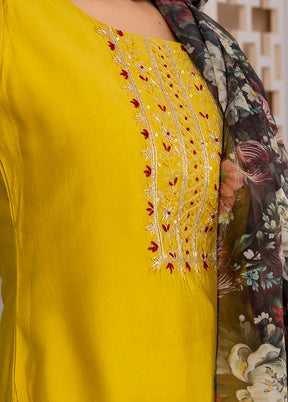 3 Pc Mustard Readymade Viscose Suit Set