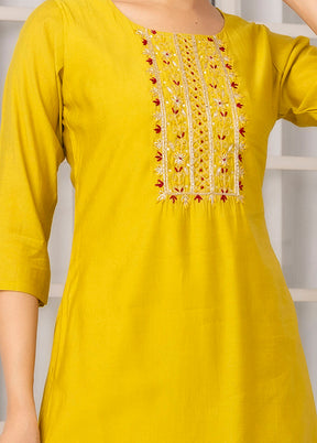 3 Pc Mustard Readymade Viscose Suit Set
