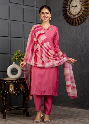 3 Pc Pink Readymade Viscose Suit Set