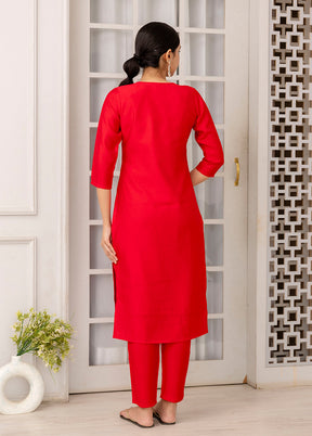 3 Pc Red Readymade Viscose Suit Set