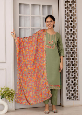 3 Pc Pista Green Readymade Viscose Suit Set