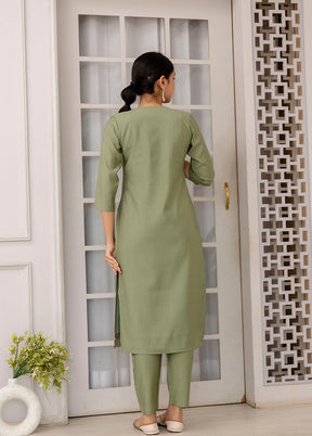 3 Pc Pista Green Readymade Viscose Suit Set