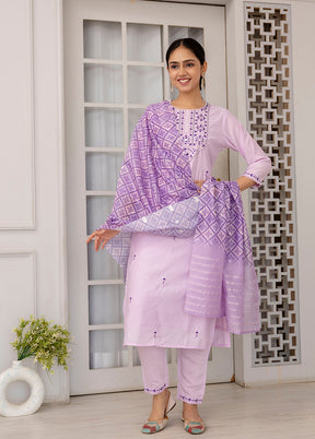 3 Pc Lavender Readymade Viscose Suit Set