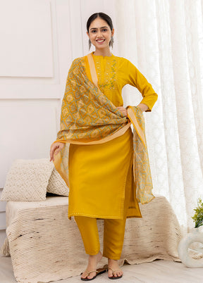 3 Pc Mustard Readymade Viscose Suit Set