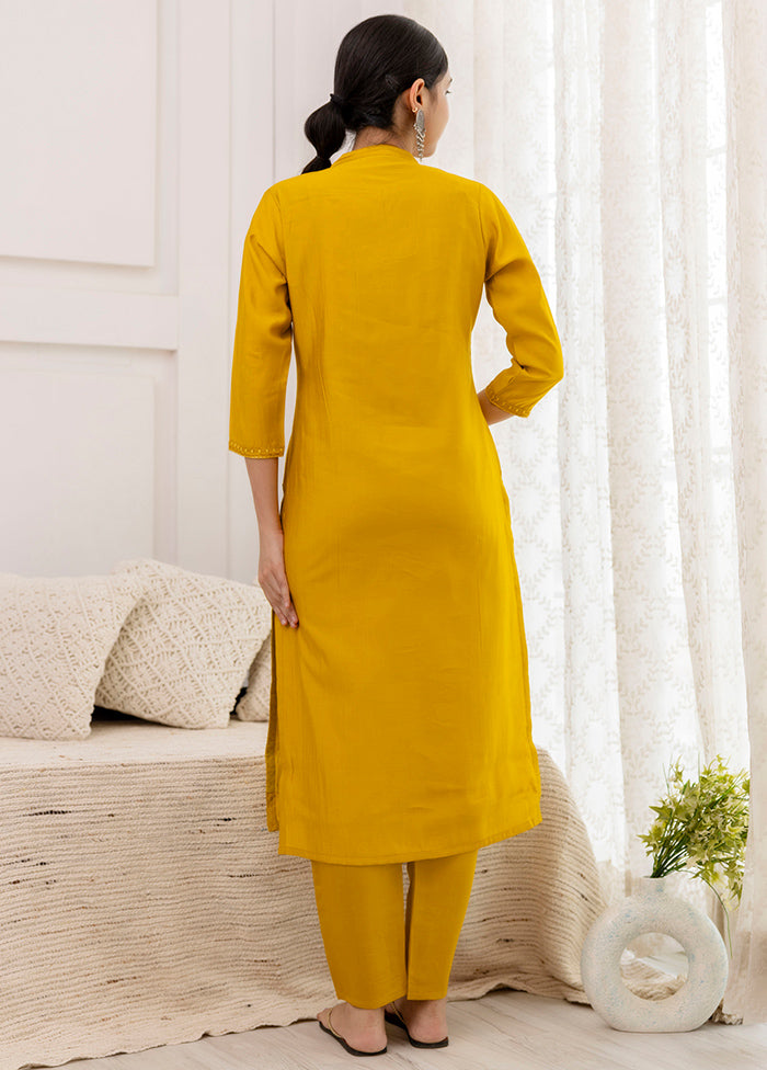 3 Pc Mustard Readymade Viscose Suit Set