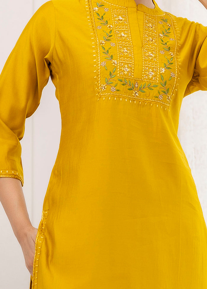 3 Pc Mustard Readymade Viscose Suit Set