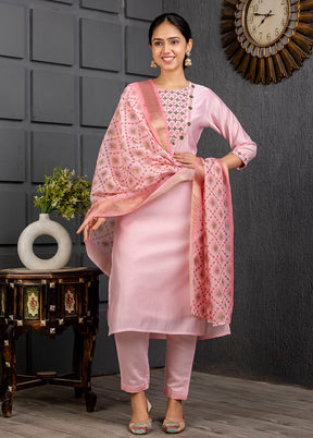 3 Pc Baby Pink Readymade Viscose Suit Set