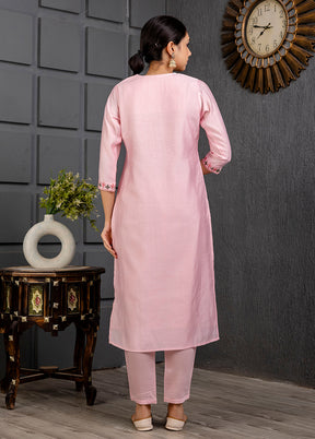 3 Pc Baby Pink Readymade Viscose Suit Set