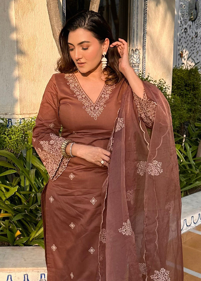 3 Pc Brown Readymade Viscose Suit Set