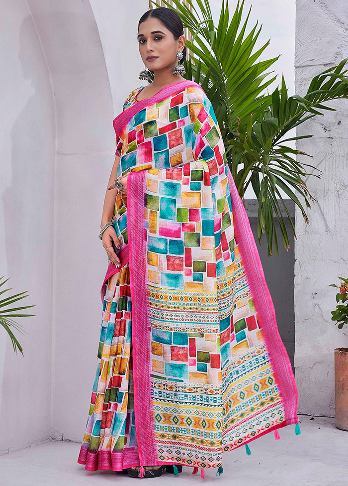 Multicolor Linen Silk Saree With Blouse Piece