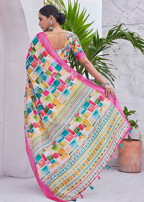 Multicolor Linen Silk Saree With Blouse Piece