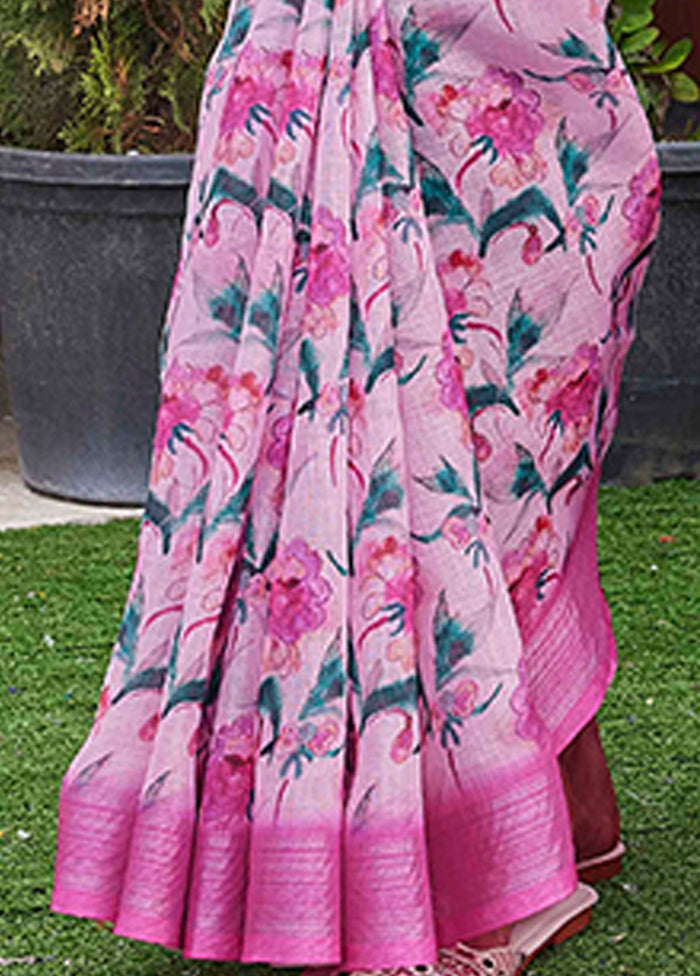 Pink Linen Silk Saree With Blouse Piece