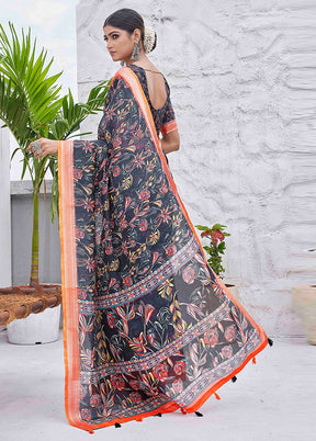 Black Linen Silk Saree With Blouse Piece