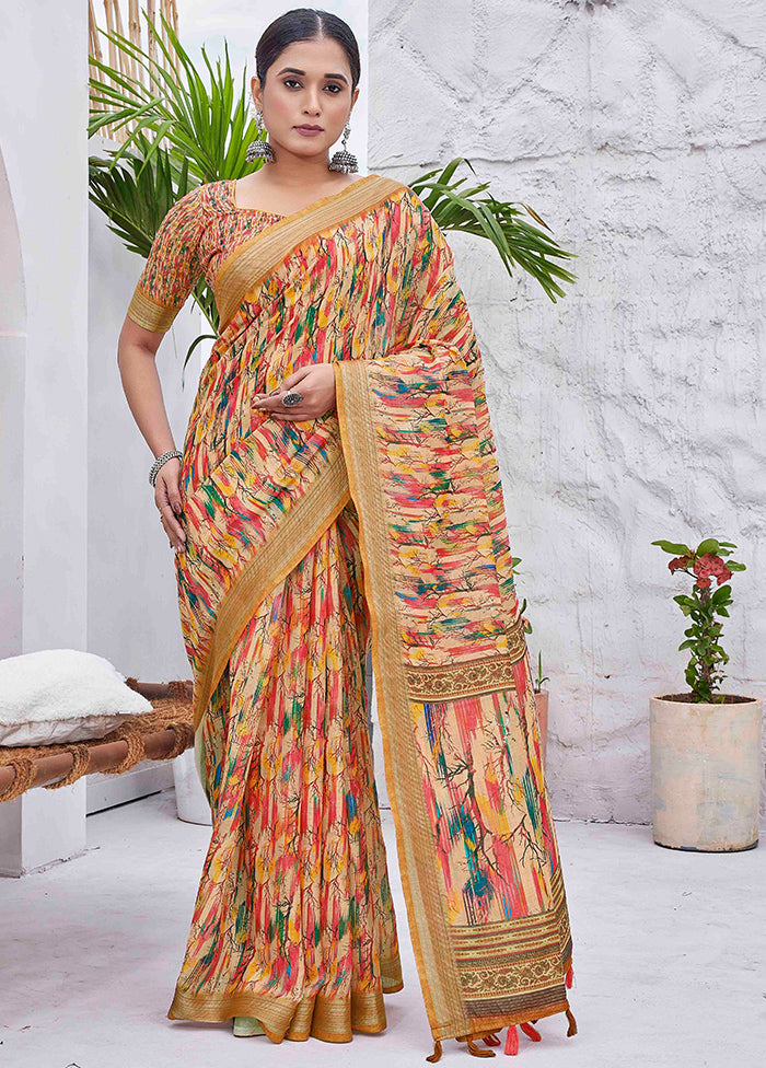 Mustard Linen Silk Saree With Blouse Piece