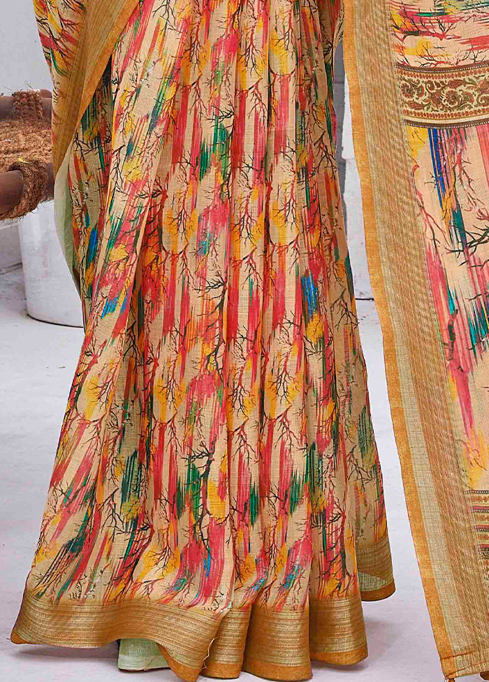 Mustard Linen Silk Saree With Blouse Piece